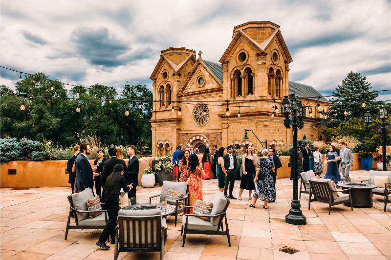 Lounge spaces at a Santa Fe wedding reception.