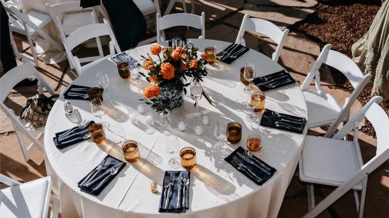 Simple tablescape and decor for wedding rehearsal dinner.