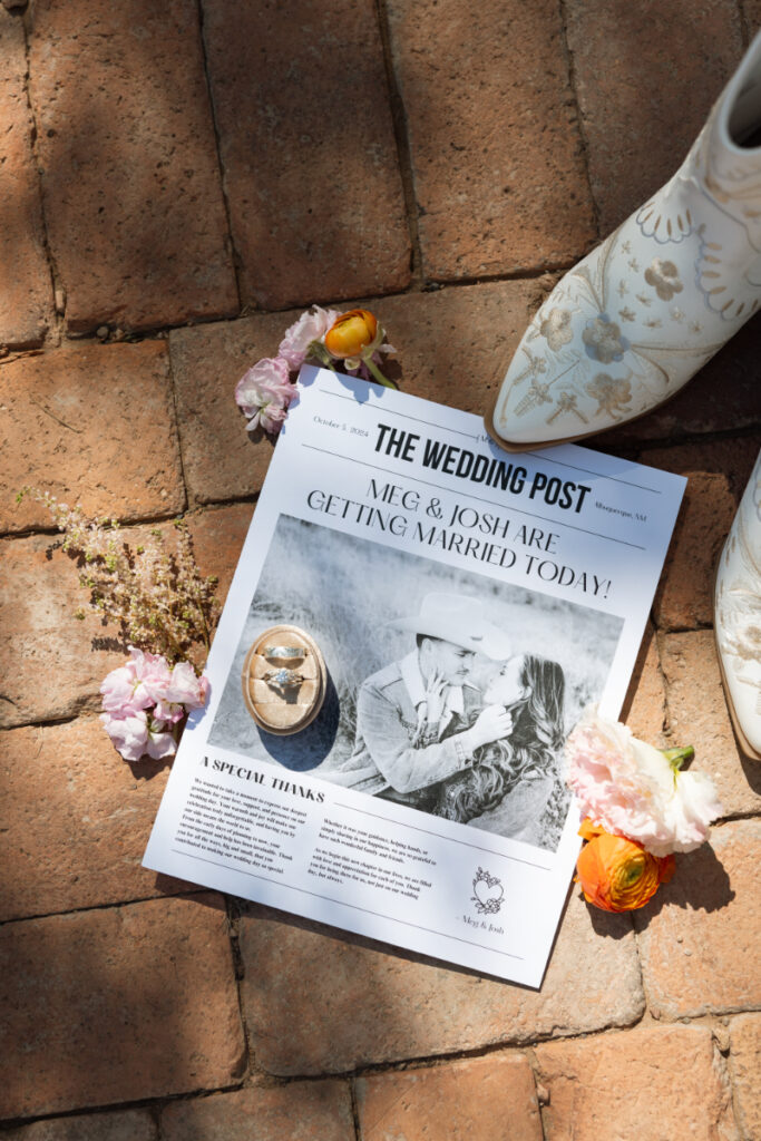 Wedding post shows wedding weekend itinerary for couple celebrating in Albuquerque. 