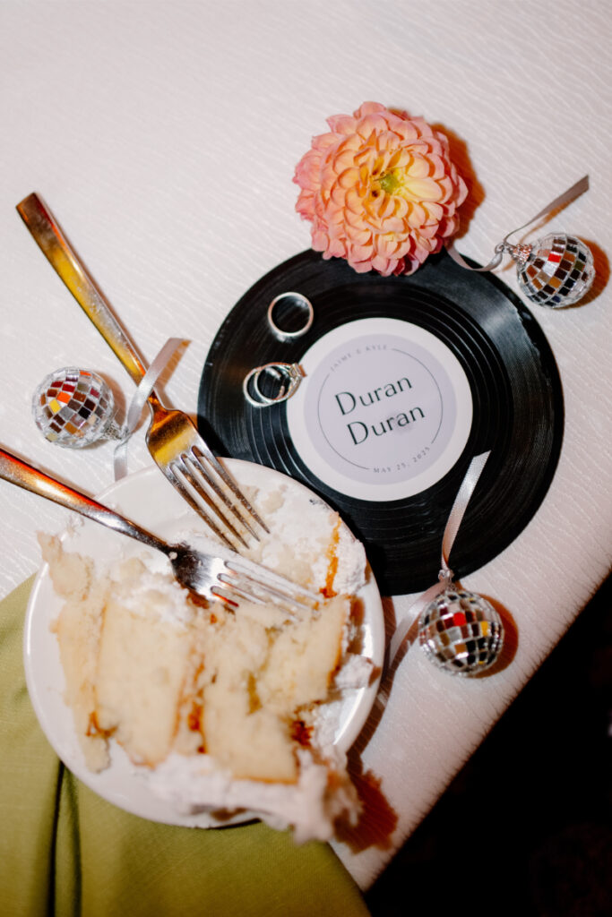 End of night flatlay of wedding details. 