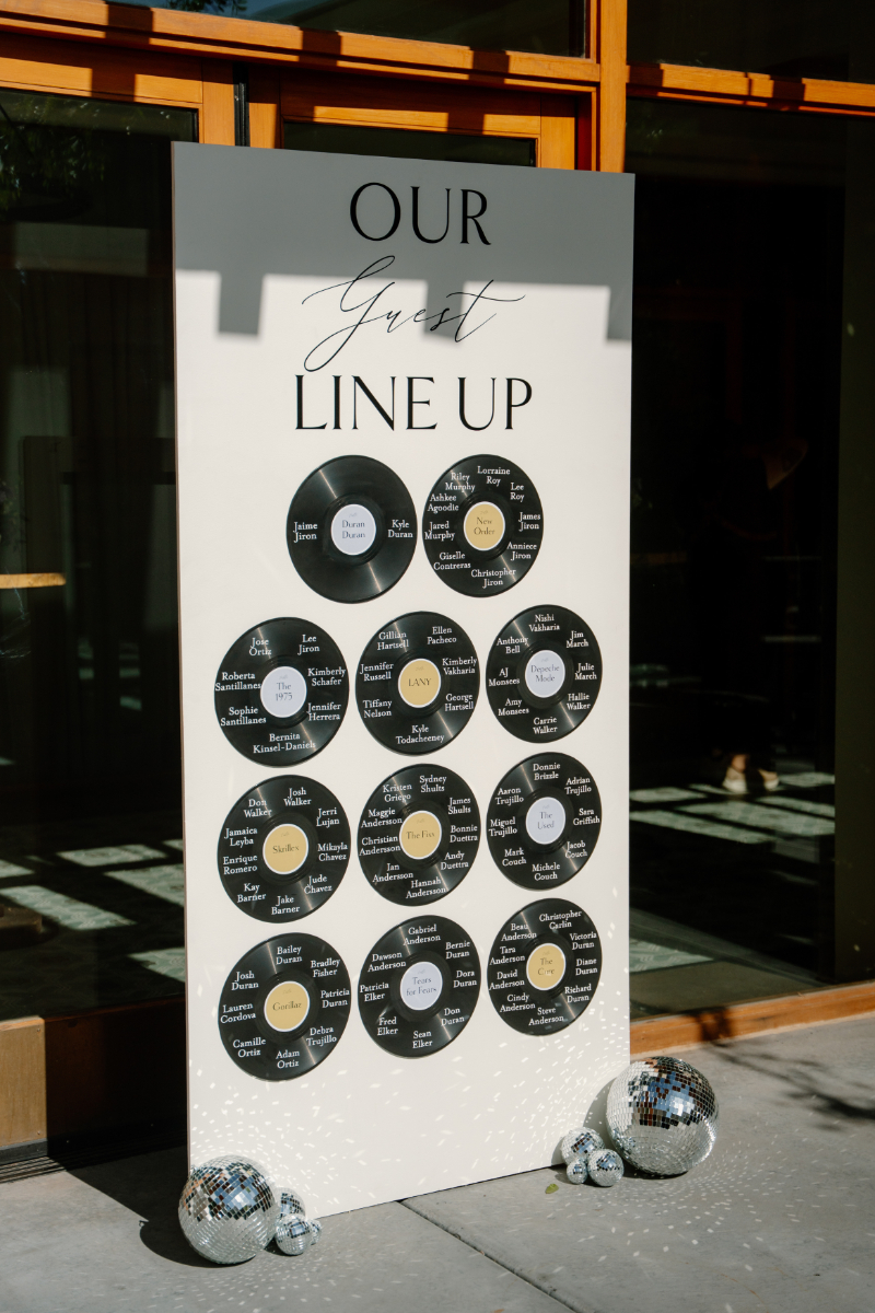 Couple chose between wedding themes that would let them feature a vinyl seating chart.