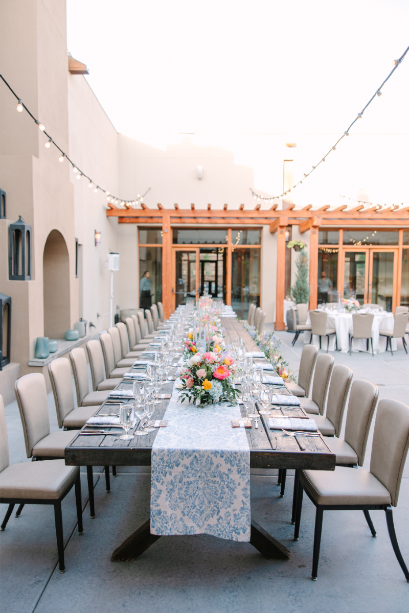 Table decorated for wedding reception in New Mexico.