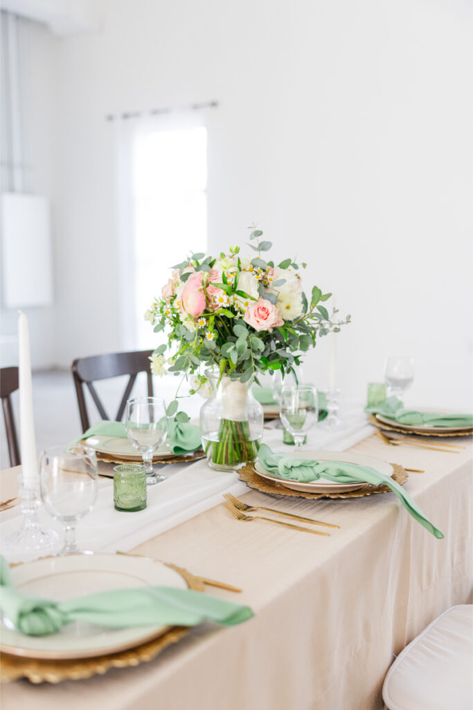 Table decorated for Albuquerque wedding planners styled shoot.