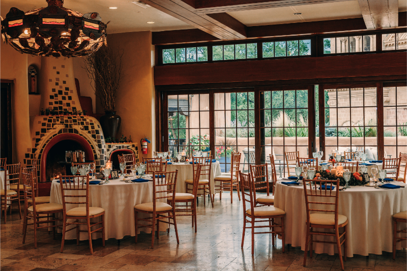 Bishop's Lodge, one of the best places to get married in New Mexico, decorated for wedding reception.