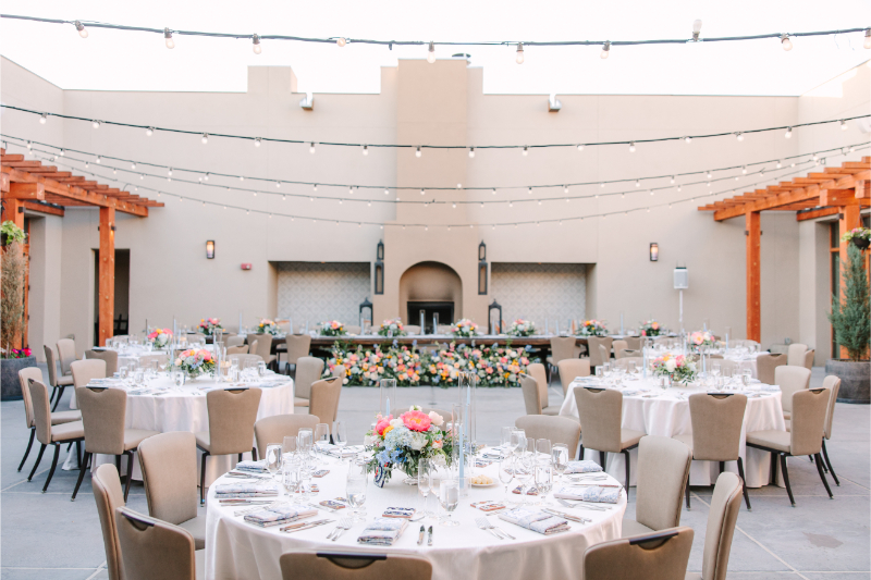 Four Seasons Santa Fe, one of the best places to get married in New Mexico, decorated for wedding reception.