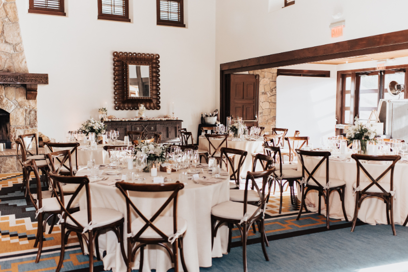 Bishop's Lodge decorated for wedding reception.