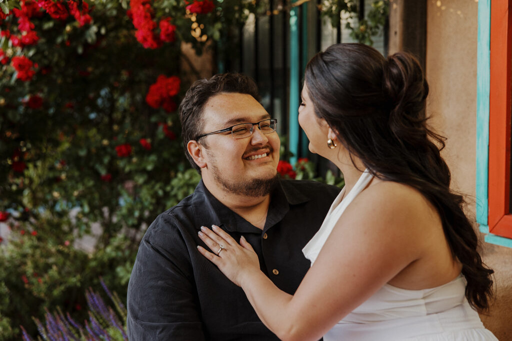 Boyfriend looks into his girlfriend's eyes after his Nashville proposal ideas were executed flawlessly.