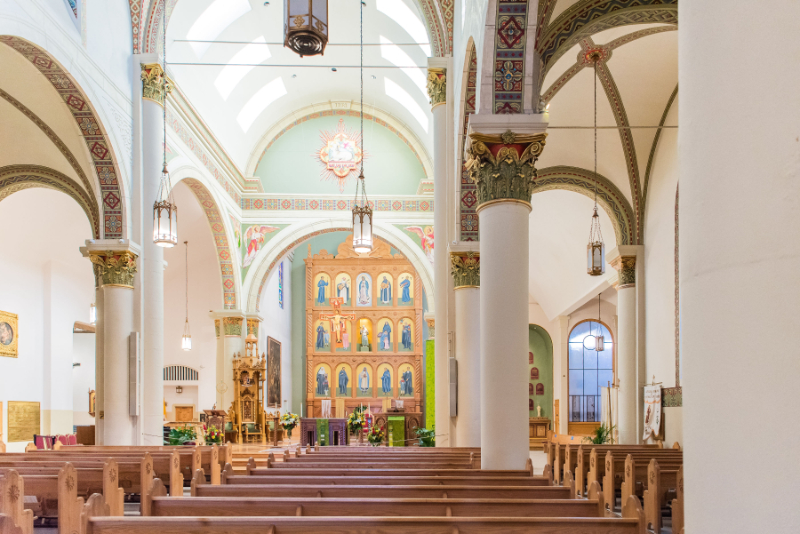 Inside of the Loretto Chapel.