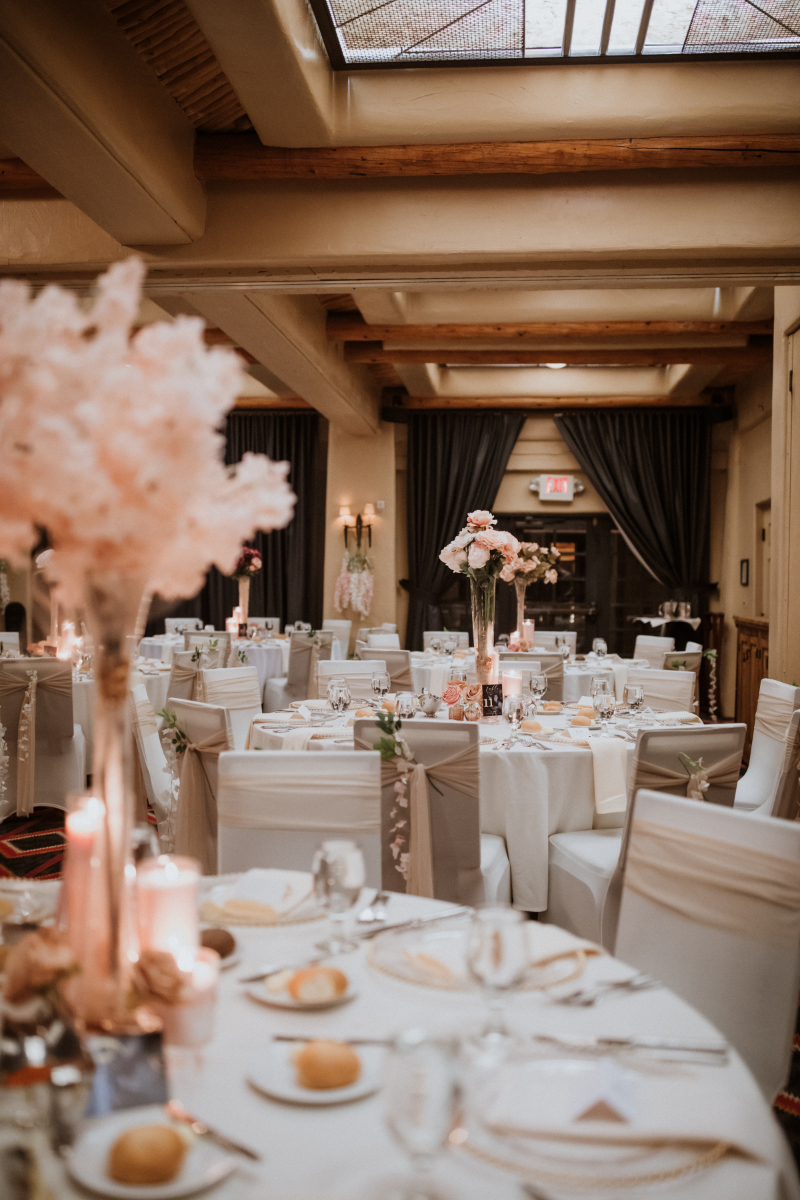 Reception decor for wedding at the Inn and Spa at Loretto.