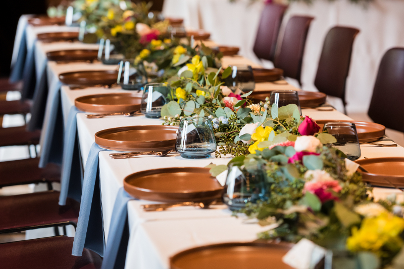 Detail shot of table setting for wedding reception.