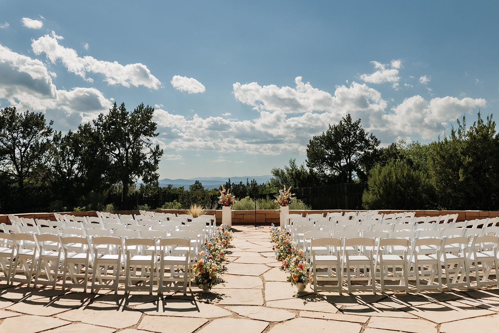 Ceremony set up at Four Seasons Santa Fe, perfect for wedding vision board inspiration.