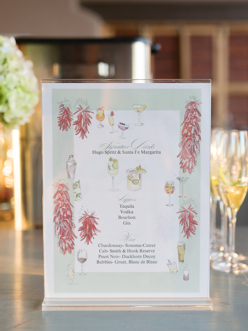 Bar menu for Santa Fe weddings.