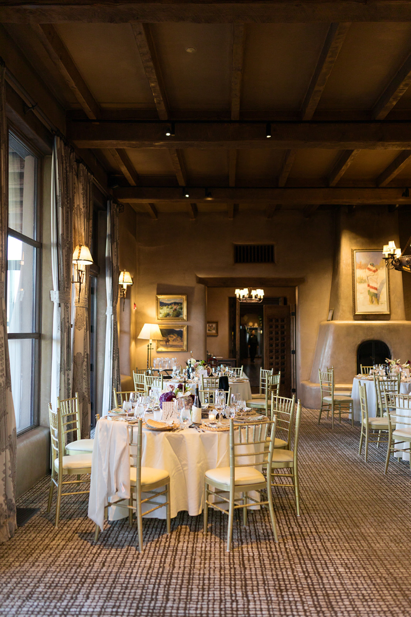 Santa Fe venue decorated for wedding reception.