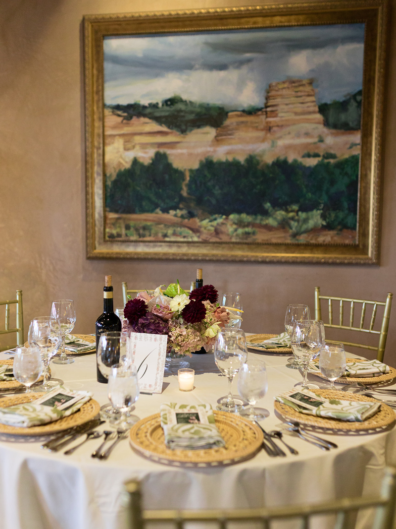 Decorated tablescape with gold details for Santa Fe weddings.