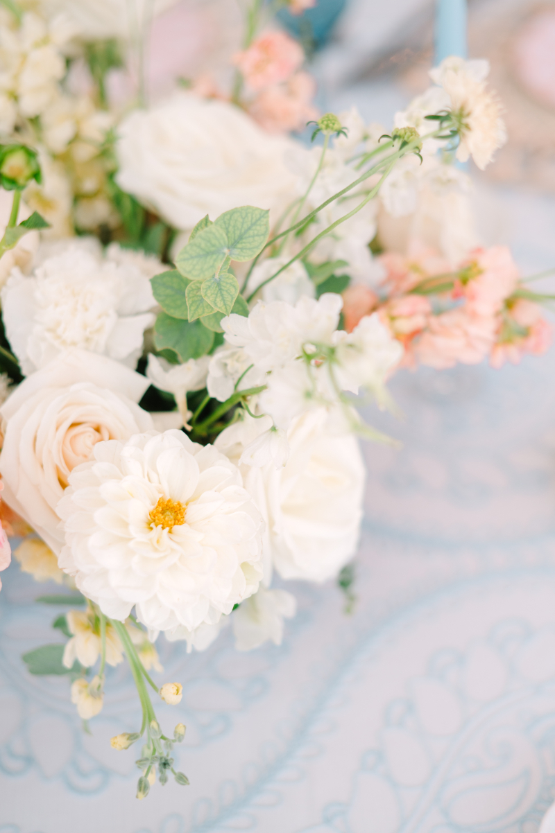 Detail shot of floral centerpiece for wedding reception.