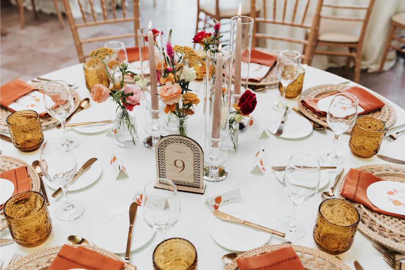 Spring centerpiece ideas for a colorful wedding in Santa Fe.