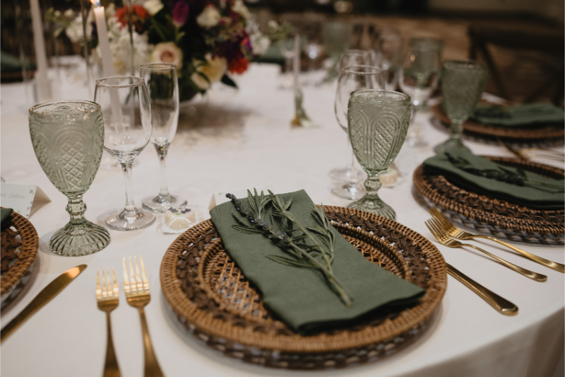 Table setting for desert botanical garden wedding reception.