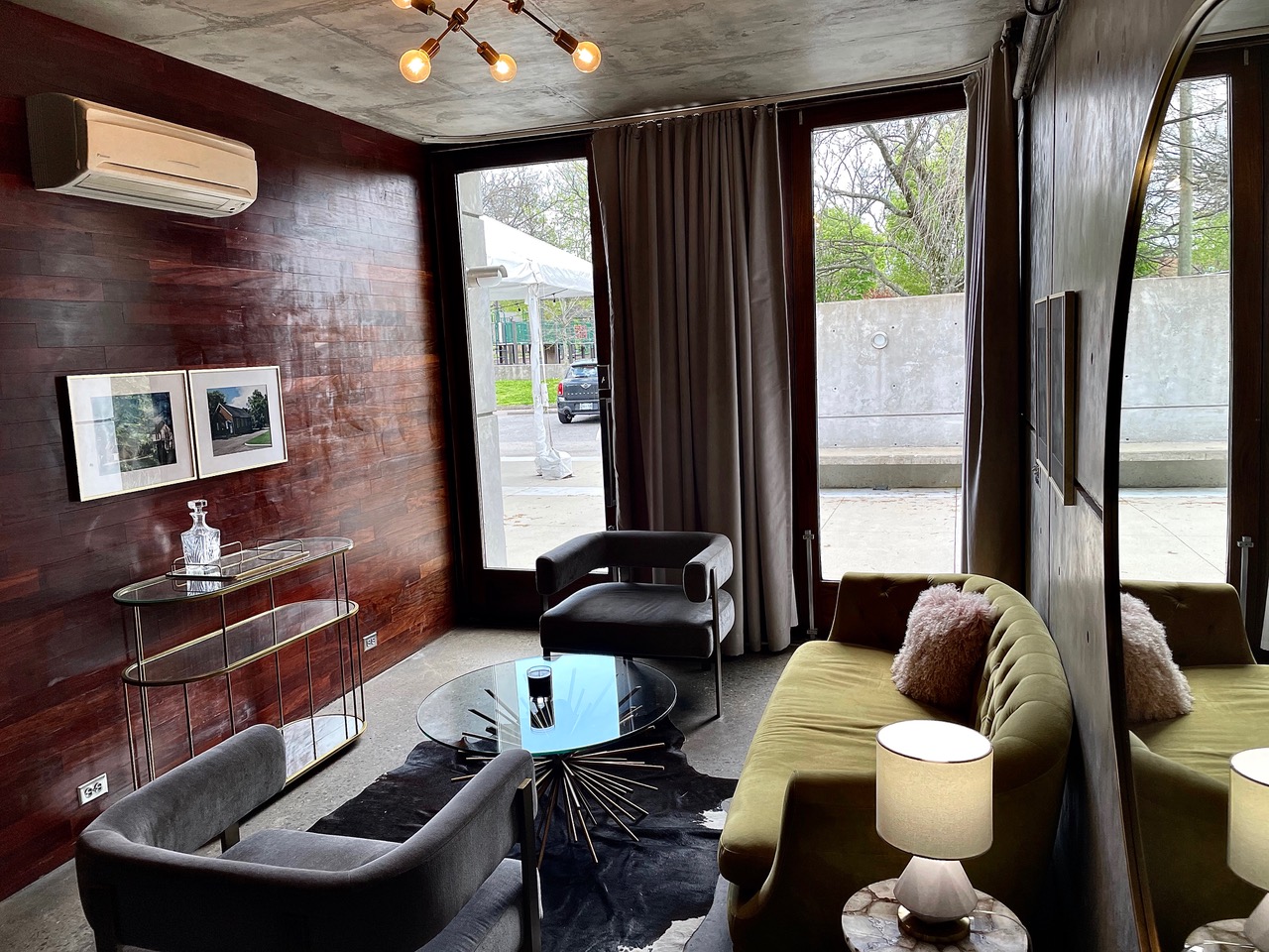 The front room of the Ruby, decorated with modern furniture.
